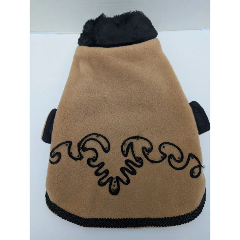 Tan And Black Austin Coterie Dog Coat Size 10 Faux Fur Collar Western Scroll